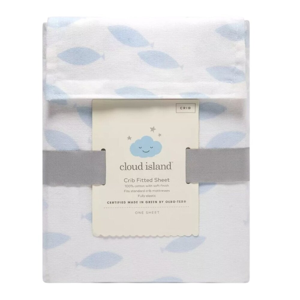 NWT Fitted Crib Sheet - Cloud Island School of Fish Light Blue and White